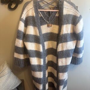 POL Gray and Cream Striped Cardigan Oversized S-2XL